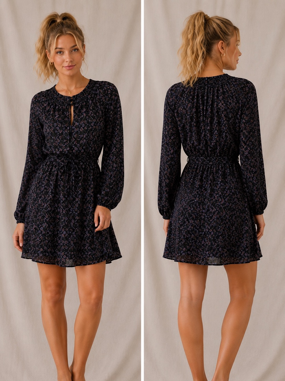 Evereve Black and Purple Long Sleeve Dress